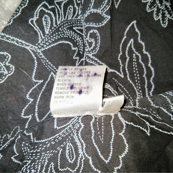 Bay Studio Women’s Floral Blouse Black & White Size XL Button Front Khakis Top - Picture 4 of 6